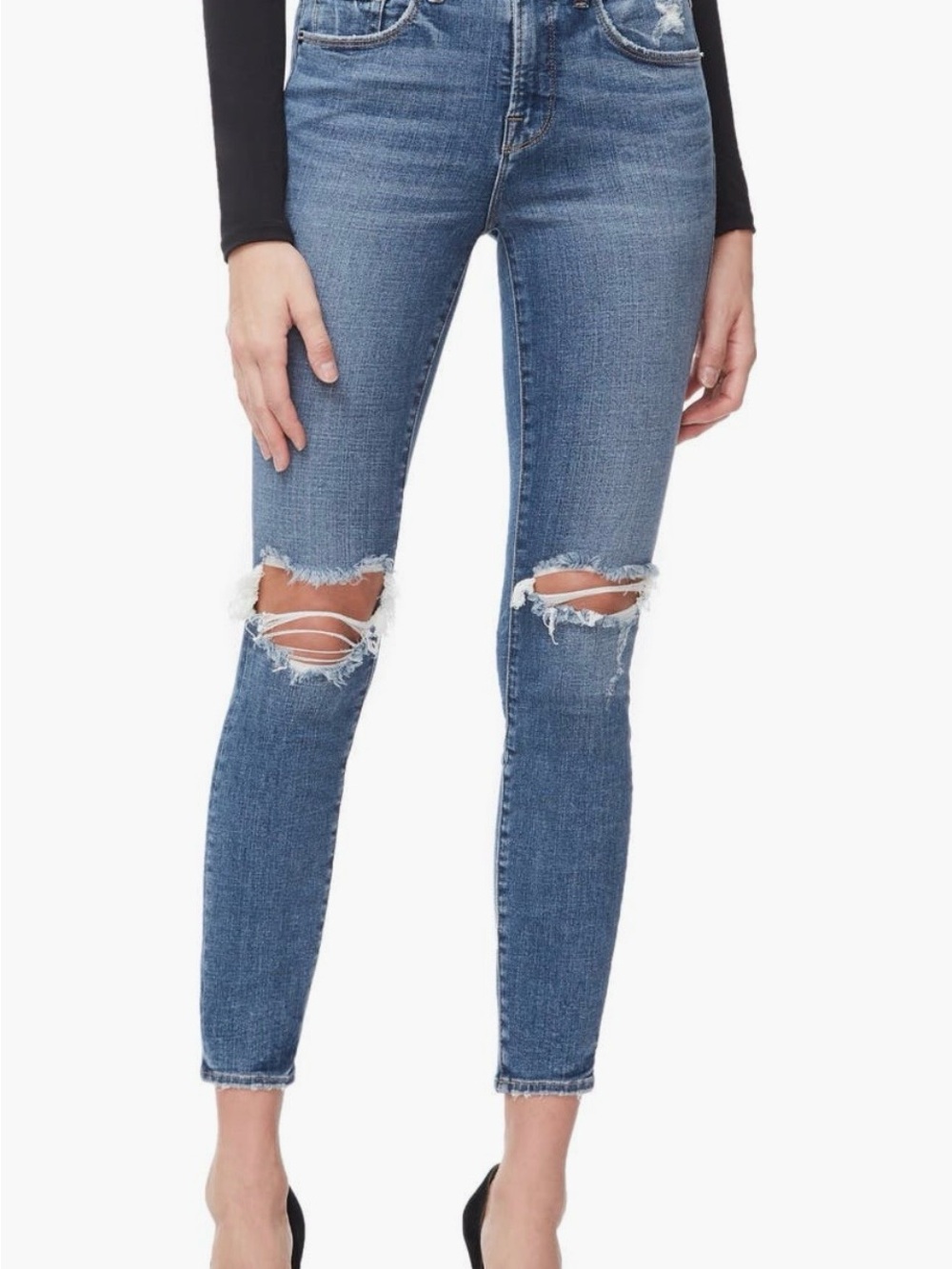 Good American Skinny Distressed Mid-Blue Jeans
